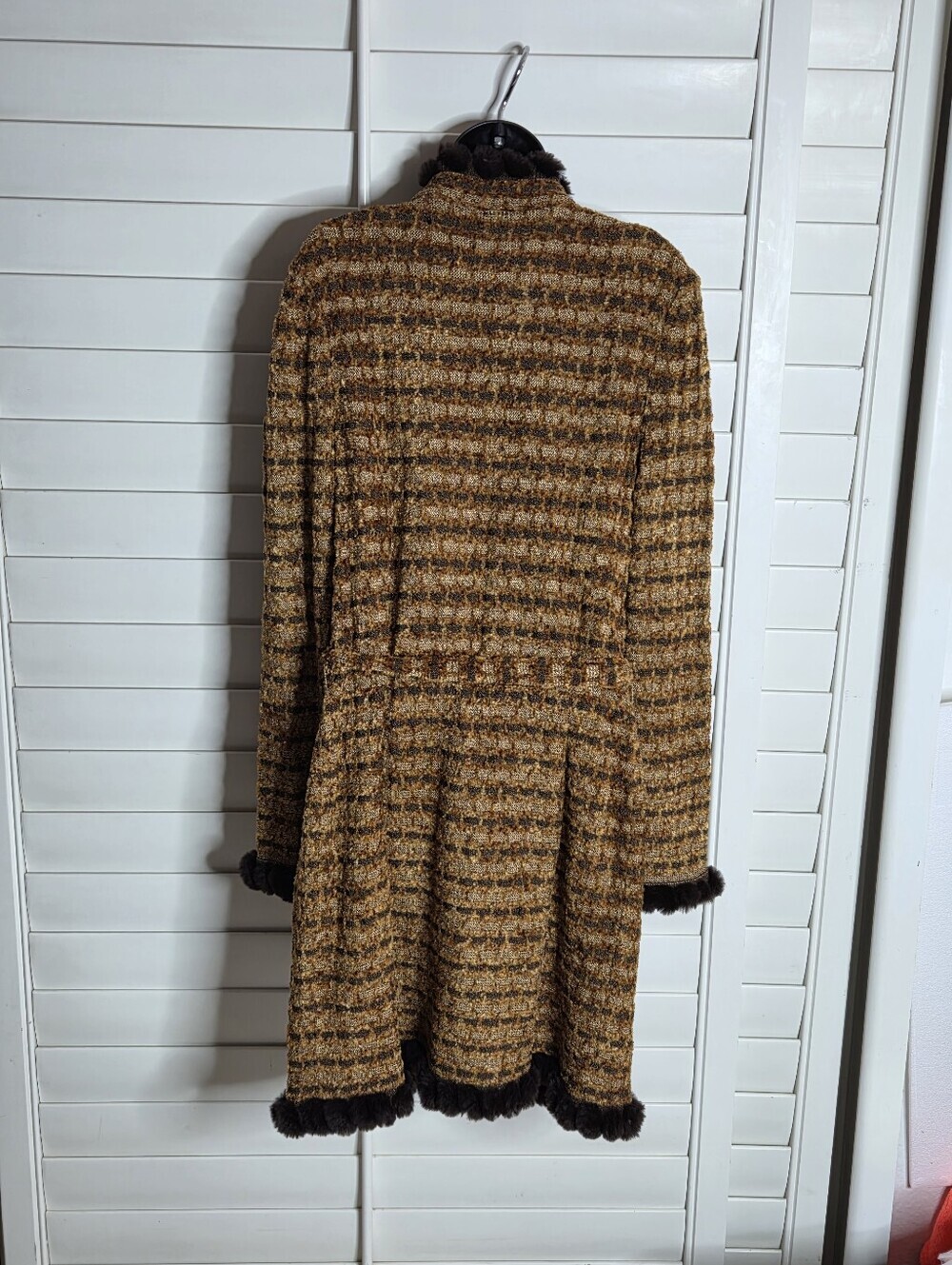 Vintage St John Sport Marie Gray Rabbit Fur Trim Wool Belted Sweater Coat Medium - Picture 4 of 13